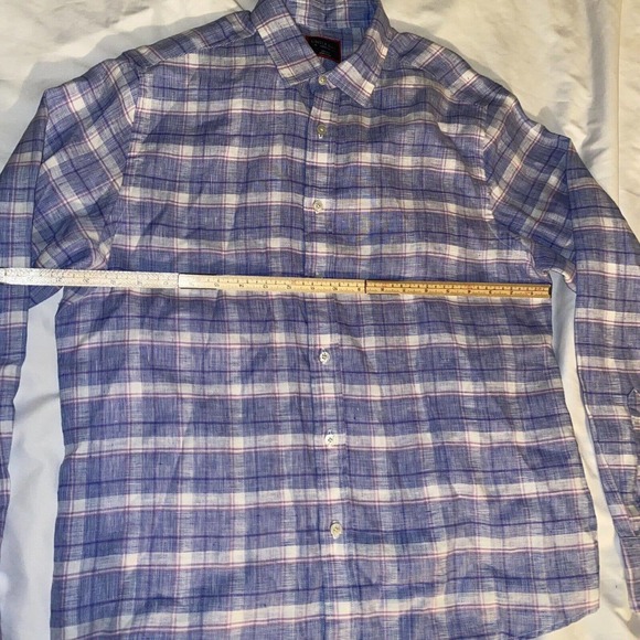 UNTUCKit Long Sleeve Button Shirt Men Size Medium 100% Linen Plaid Casual Preppy - Picture 6 of 10